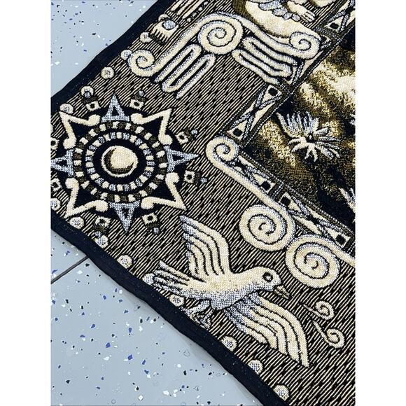 Tlaxcala Textiles Mayan Warrior Princess Blanket Yellow/Black 85 1/2” X 81” In. - Picture 3 of 10